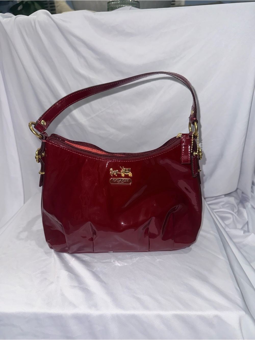 Coach Glossy Patent Shoulder Bag in Deep Burgundy